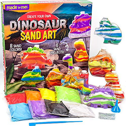 Picture of Made By Me Create Your Own Dinosaur Sand Art by Horizon Group USA, Includes 6 Dino-Themed Bottles with Caps, 8 Sand Colors, Glitter, Funnel & More, Multi