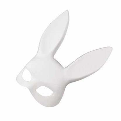 Picture of Soochat White Bunny Mask Masquerade Rabbit Mask Bunny Half Mask for Birthday Party Easter Halloween Costume Accessory