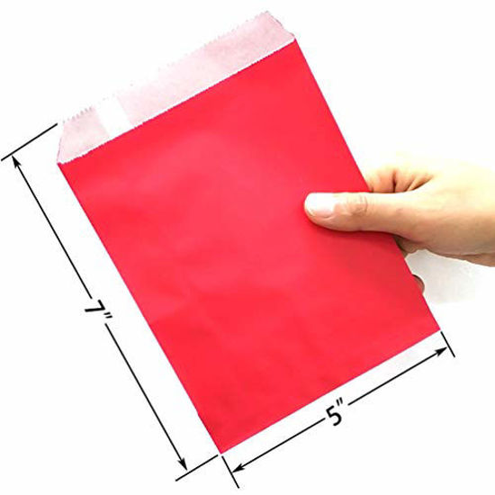 Picture of AZOWA 100 CT Small Paper Treat Sacks Red 5 x 7 Inches Candy Buffet Bags for Party