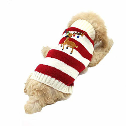 Picture of DELIFUR Dog Christmas Reindeer Sweater Pet Winter Elk Bells Sweaters for Small Dog and Cat (M, Red)