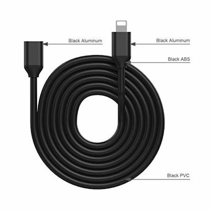 Picture of EMATETEK Extender Connector Cord Pass Video Audio Music Picture Data and Charge. Female to Male 1PCS 3.3Feet Balck Extension Cable Made of Aluminum and PVC.