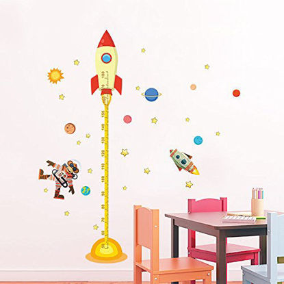 Picture of decalmile Space Planets Rocket Height Chart Stickers Kids Room Wall Decor Removable Measurement Wall Decals for Kids Bedroom Nursery Baby Room Classroom