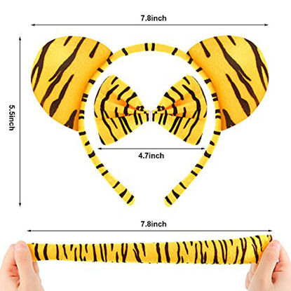 Picture of 4 Pieces Tiger Costume Set Includes Ears Headband Bow Tie Tutu Skirt Animal Fancy Costume Kit for Kids Dress Up Cosplay Halloween Party Accessories