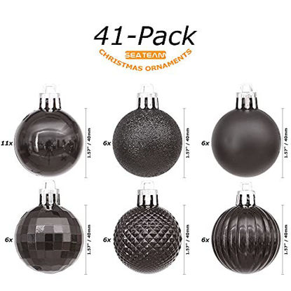 Picture of Sea Team 41-Pack Christmas Ball Ornaments with Strings, 40mm/1.57-Inch Small Size Baubles, Shatterproof Plastic Christmas Bulbs, Hanging Decorations for Xmas Tree, Holiday, Wedding, Party, Black