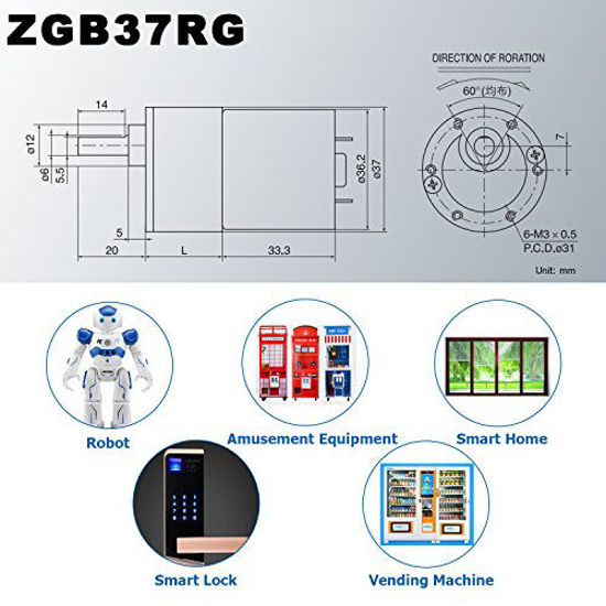 Picture of Greartisan DC 12V 300RPM Gear Motor High Torque Electric Micro Speed Reduction Geared Motor Eccentric Output Shaft 37mm Diameter Gearbox