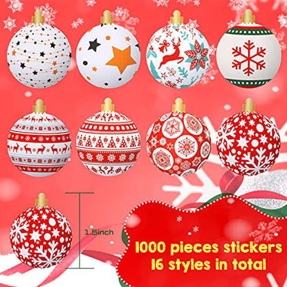 Picture of Containlol 1000 Pieces Christmas Ornament Roll Stickers Christmas Ball Sticker Assorted Holiday Stickers 1.5 Inch Christmas Decoration Stickers Roll for Christmas Candy Bag Party Favors Supplies