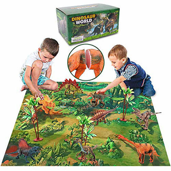 Picture of Dinosaur Playset Toys 12 Figures with Activity Play Mat & Trees,Realistic Educational Kit as Good Birthday Gifts for Kids Boys & Girls