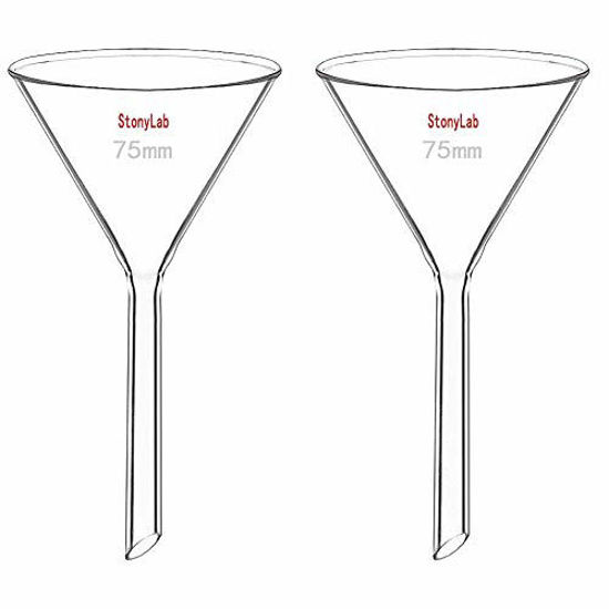 Picture of StonyLab 2-Pack Glass Heavy Wall Funnel Borosilicate Glass Funnel, Short Stem 75mm Diameter, 75mm Stem Length