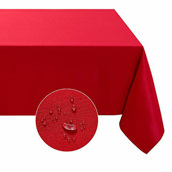 Picture of Softalker Rectangle Tablecloth Waterproof & Stain Resistant Table Cloth Wrinkle Free Fabric Washable Polyester Table Cover for Dining/Party/Buffet/Wedding (60x84 inch, Red)