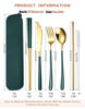 Picture of AARAINBOW 6 Pieces Stainless Steel Flatware Set Portable Reusable Cutlery Set Travel Utensils Set Including Chopsticks Knife Fork Spoon Straws Cleaning Brush Dishwasher Safe (Green golden)