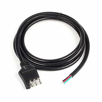 Picture of WOFTD 4-Way Trailer Wiring Harness with 5 ft Wires 4-Pin Trailer Wiring Jacketed Cable 4 Flat Trailer Wire Extension Connector - 5 ft