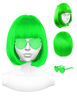 Picture of PLANTURECO Featured Wigs and Party Sunglasses, Color Bob Wig, Cosplay Wigs and Party Wigs, Rainbow Wig with Neon Glasses Wigs for Women - Bachelorette Party Wigs Decorations Favors (Green)