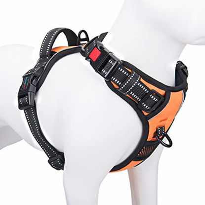 Picture of PHOEPET No Pull Dog Harness Medium Reflective Front Clip Vest with Handle,Adjustable 2 Metal Rings 3 Buckles,[Easy to Put on & Take Off](M, Orange)