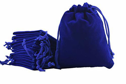 Picture of Sansam 50pcs Small Royal Blue Drawstrings Velvet Bags for Jewelry, Gift, Wedding Favors, Candy Bags, Party Favors, 4.0x4.8''