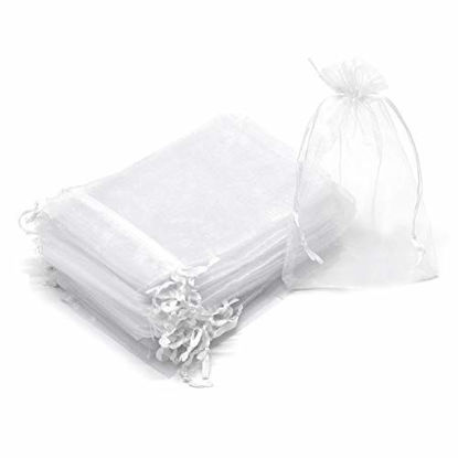 Picture of Dealglad 50pcs Drawstring Organza Jewelry Candy Pouch Christmas Wedding Party Favor Gift Bags (8x12", White)