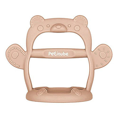 Picture of PETINUBE Anti-Dropping Silicone Baby Wrist Teether Soothing Pacifier for Infants 3+ Months Babies, Pack of 1, Made in Korea (Bear, Cozy Beige)