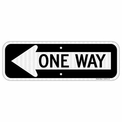 Picture of One Way Sign with Left Arrow, 18x6 Inches Engineer Grade Reflective Rust Free Aluminum,Weather/Fade Resistant,UV Protected,Easy to Mount,Indoor/Outdoor Use