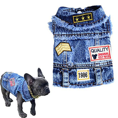 Picture of DOGGYZSTYLE Pet Vests Dog Denim Jacket Hoodies Puppy Jacket for Small Medium Dogs (XXL, Blue Print)