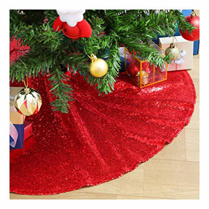 Picture of SoarDream Sequin Christmas Tree Skirt 24 inches Red Tree Skirt for Christmas Decorations