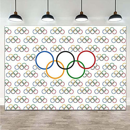 Picture of Olympic Rings International Banner for Sports Party Photo Background 7x5ft Vinyl Olympic Sport Countries for Classroom Garden Grand Opening Sports Clubs Party Supplies Studio Shoot Booth Prop