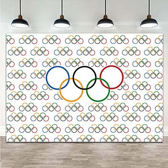 Picture of Olympic Rings International Banner for Sports Party Photo Background 7x5ft Vinyl Olympic Sport Countries for Classroom Garden Grand Opening Sports Clubs Party Supplies Studio Shoot Booth Prop