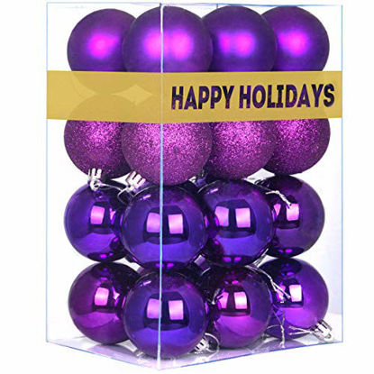 Picture of GameXcel 24Pcs Christmas Balls Ornaments for Xmas Tree - Shatterproof Christmas Tree Decorations Medium Hanging Ball Purple 2.5in x 24 Pack