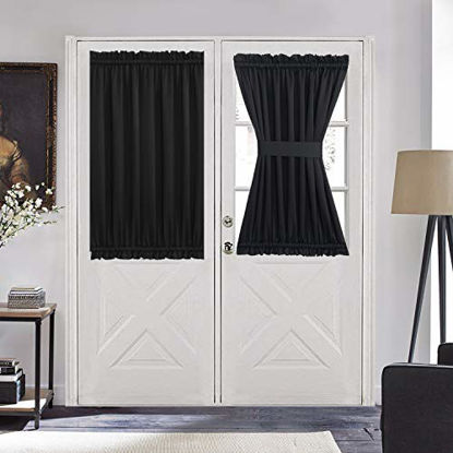 Picture of Aquazolax French Door Curtain Window Treatment - Blackout Glass Door Curtain Panel 54" x 40" Solid Thermal Insulated Drapes, 1 Piece, Black