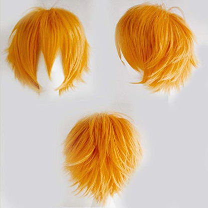 Picture of S-noilite Cosplay Wig Short Unisex Anime Wig Fluffy Hair Wig Japanese Anime Wig Comic Hairstyles With Layered Bang For Halloween Cosplay Party Costume Full Synthetic Wigs (Light Orange)