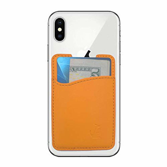 Picture of Leather Phone Card Holder Stick On Wallet for iPhone and Android Smartphones by Wallaroo (Marigold)