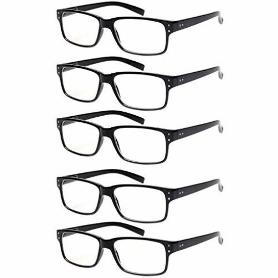 Picture of 5 Pair Reading Glasses Quality Lightweight Blue Light Blocking Eyeglasses with Spring Hinge, Readers for Women Men (5 Pack Black, 4.00)