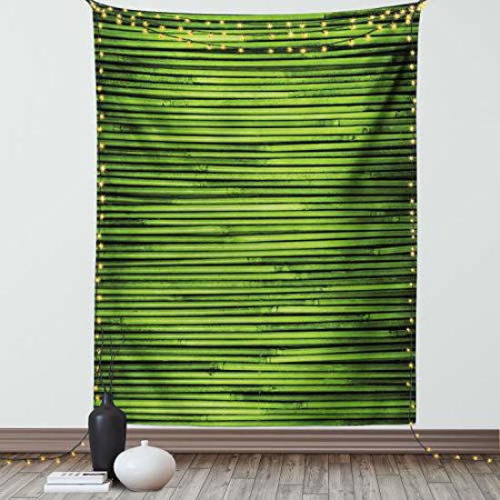 Picture of Lunarable Hunter Green Tapestry Twin Size, Zen Tropical Bamboo Branches Horizontal Fresh Rainforest Jungle Exotic Nature Print, Wall Hanging Bedspread Bed Cover Wall Decor, 68" X 88", Lime Green