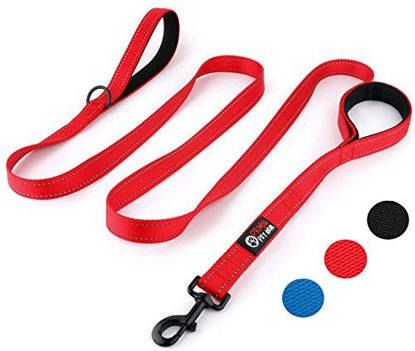 Picture of Primal Pet Gear Dog Leash 8ft Long - RED - Traffic Padded Two Handle - Heavy Duty - Double Handles Lead for Control Safety Training - Leashes for Large Dogs or Medium Dogs - Dual Handles Leads