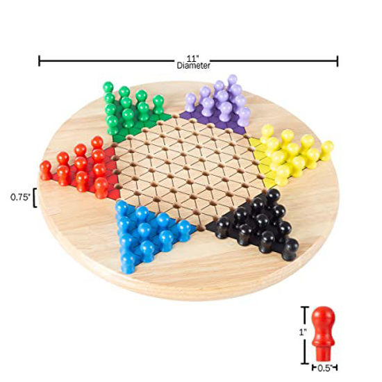 Picture of Chinese Checkers Game Set with 11 inch Wooden Board and Traditional Pegs, Game for Adults, Boys and Girls by Hey! Play!