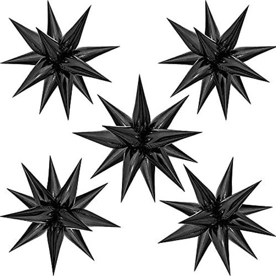 Picture of 60 Pcs Black Mylar Starburst Balloons, Explosion Star Foil Balloons, 12 Point Cone Balloons Party Decoration Supplies for Halloween Birthday Wedding Anniversary Backdrop