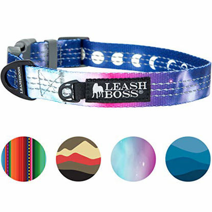 Picture of Leashboss Patterned Reflective Dog Collar, Pattern Collection, Colorful Dog Collar with Triple Reflection Threads for Small, Medium and Large Dogs (Medium 13.5"-19.5" Neck x 1" Wide, Space Pattern)