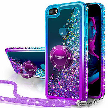 Picture of iPhone SE 2016 Case, iPhone 5S/5 Case, Silverback Moving Liquid Holographic Sparkle Glitter Case with Kickstand,Bling Diamond Bumper with Ring Protective Apple iPhone SE Case for Girls Women -Purple