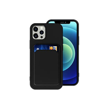 Picture of Silicone Card Case Compatible with iPhone 12/iPhone 12 Pro 6.1inch, Shock-Absorbing Protective Case with Card Holder, Soft Slim Wallet Case Compatible with iPhone 12/12 Pro (2020 Release)-Black