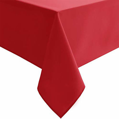 Picture of Hiasan Red Square Tablecloth - Waterproof and Spillproof Washable Fabric Table Cloth for Dining Room Kitchen, 60 x 60 Inch