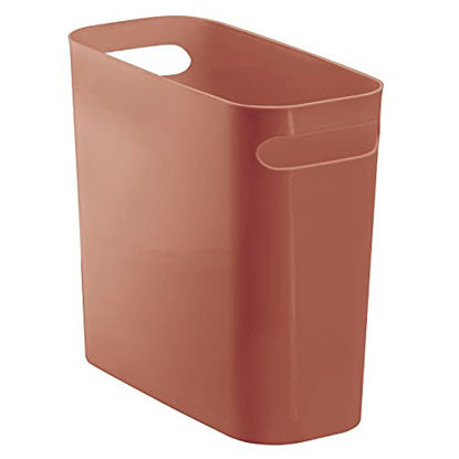 Picture of mDesign Slim Plastic Rectangular Small Trash Can Wastebasket, Garbage Container Bin with Handles for Bathroom, Kitchen, Home Office, Dorm, Kids Room, 10" High, Shatter-Resistant, Terracotta Orange/Red