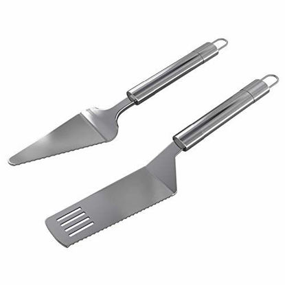 Picture of Pie Server and Cake Server Stainless Steel Set - Serrated Spatula with Elegant Ergonomic Handles for Cutting and Serving Desserts, Brownies, Lasagna