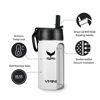 Picture of Vmini Water Bottle with Straw, Kids Water Bottle with Wide Rotating Handle Straw Lid, Wide Mouth Vacuum Insulated Stainless Steel Water Bottle, White, 12 oz