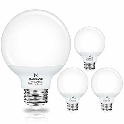 Picture of G25 LED Globe Light Bulbs, Hansang Bathroom Vanity Light Bulbs E26 Base Warm White 2700K for Bedroom Makeup Mirror Lights,60W Equivalent(5W),500LM,Non-dimmable,4Pack