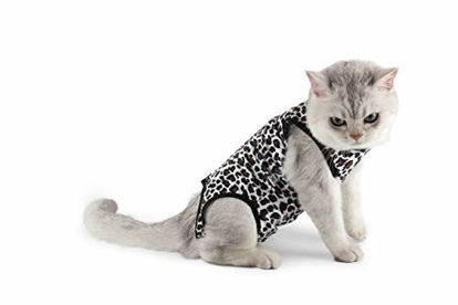 Picture of Etdane Cat Surgical Recovery Suit Pet Surgery Onesies Long Sleeve Shirt Small Dog Vest for Female Male Doggy Leopard Print Medium