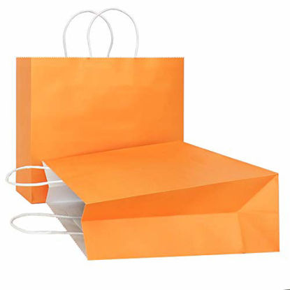 Picture of AZOWA Gift Bags Large Kraft Paper Bags with Handles (12.5 L x 4.7 W x 10.2 H in, Orange, 12 Pcs, Horizontal)