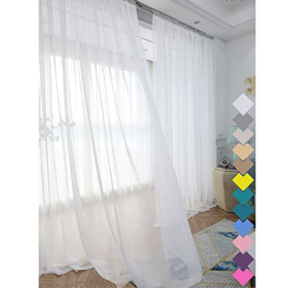 Picture of Window Ivory Sheer Curtains 72 Inches Long 2 Panels Sheer Curtain Basic Rod Pocket Panel for Bedroom Children Living Room Yard Kitchen