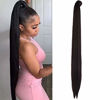 Picture of SEIKEA 35 Inch Clip in Ponytail Extension Wrap Around Long Straight Pony Tail Hair Synthetic Hairpiece for Women -Dark Brown