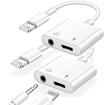 Picture of [Apple MFi Certified]2 in 1 Lightning to 3.5 mm Headphone Jack Adaptor for iPhone Headphones Adapter Dongle Aux Audio Charger Splitter Compatible with iPhone 12 Pro Max/Mini/11/XS Max/XR/X/8/SE-2 Pack