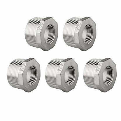 Picture of Quickun Stainless Steel Reducing Hex Bushing, 1/2" Male NPT to 1/4" Female NPT, Reducer Bushing Pipe Hose Fitting Pack of 5