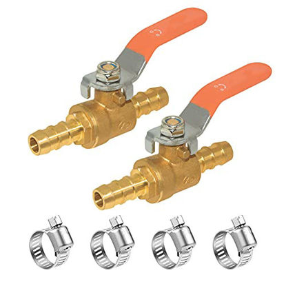 Picture of Hooshing 5/16" Hose Barb Mini Ball Valve Pipe Tubing Fitting Brass Shut Off Valve with Clamps for Water Air Fuel,Pack of 2