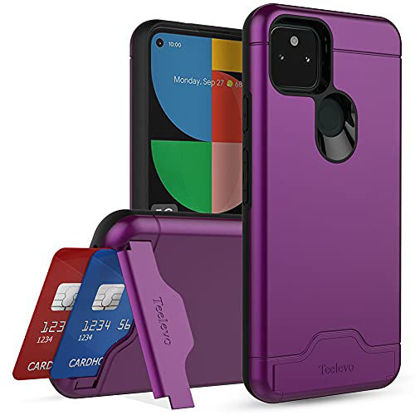 Picture of Teelevo Wallet Case for Google Pixel 5a 5G, Dual Layer Case with Card Slot Holder and Kickstand for Google Pixel 5a 5G - Purple